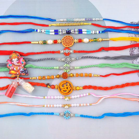 Family Pack Rakhi combo Assorted designs (Pack of 12) RKSC0076