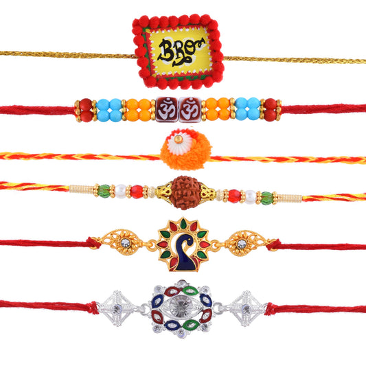 Goldplated Silver Fabric Beads 6 Rakhi family combo Rakshabandhan Bhaiya Bhabhi Festive Hamper