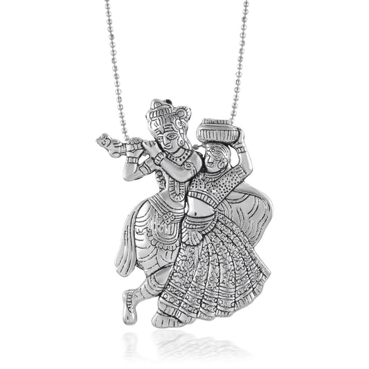 Brass Silver plated Radha Krishna pendant (PCMT3967)