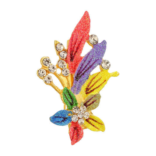 Brass Goldplated Colourful Floral design Zari Finish Sareepin Dupatta pin Brooch