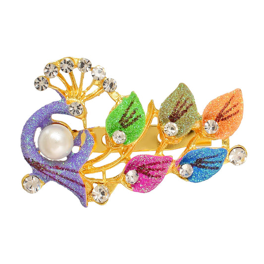 Brass Goldplated Dancing Peacock design Zari Finish Sareepin Dupatta pin Brooch