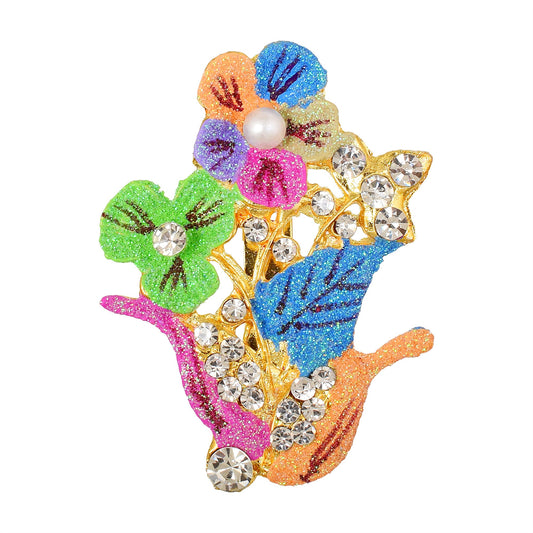 Brass Goldplated Flower Bouquet design Zari Finish Pearl & CZ Sareepin Dupatta pin Brooch