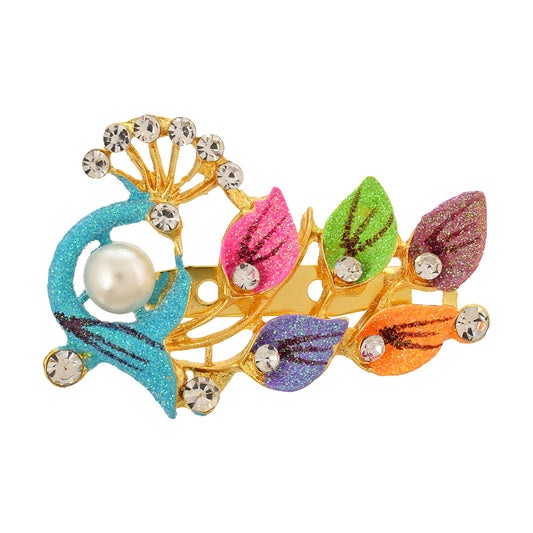 Brass Goldplated Colourful elegant Peacock design Zari Finish Sareepin Dupatta pin Brooch