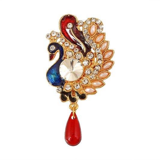 Brass Goldplated CZ Meenakari Peacock design Fashion Sareepin Dupatta pin Brooch