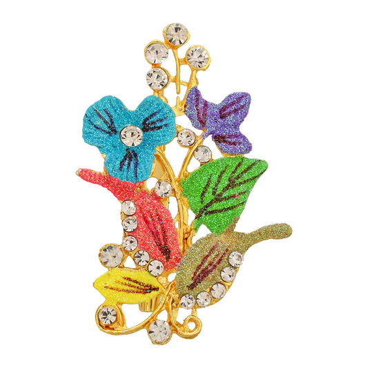 Brass Goldplated Imitation Diamond with Colourful Zari finish Floral Sareepin / Brooch