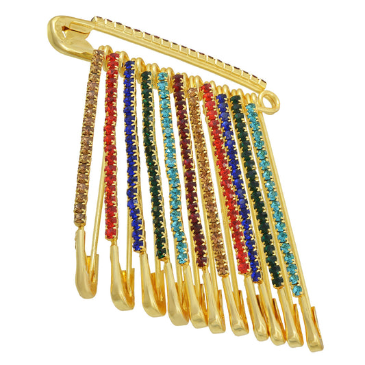 Brass Gold Plated Multicolor Stones Saree Pins Dupatta Safety Pin Brooch