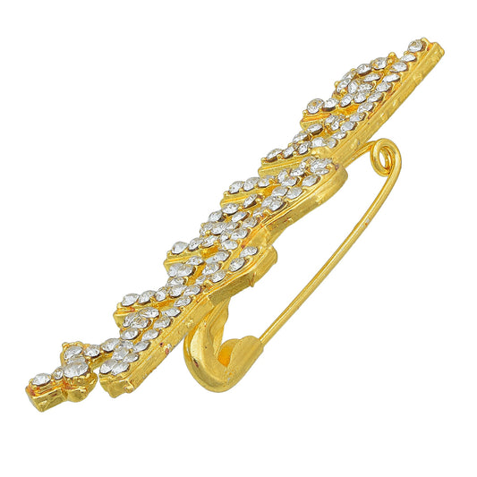 Gold plated CZ studded "Jai Jinendra" jain saree pin brooch (SPKL7508)