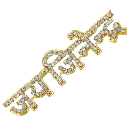 Gold plated CZ studded "Jai Jinendra" jain saree pin brooch (SPKL7508)