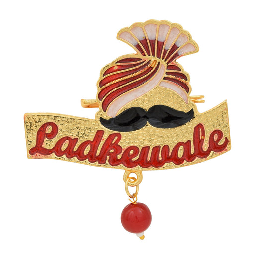 Gold plated Meenakari "LADKEWALE" brooch sareepin