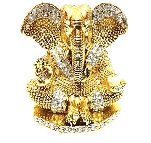 Pure Brass 24KT Gold Coated Antique Finish, American Diamond (CZ) Studded Ambhuja Ganesh Ganpati Image Idol Stand