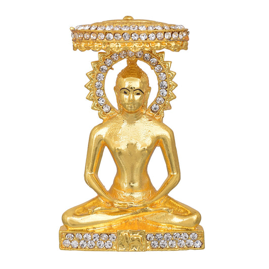 Gold Plated, CZ Studded, Lord Bhagwan Mahaveer Heavy Stand Idol