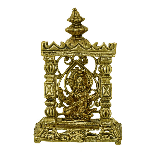 Gold Plated Brass, Antique Finish, Saraswati Temple Stand