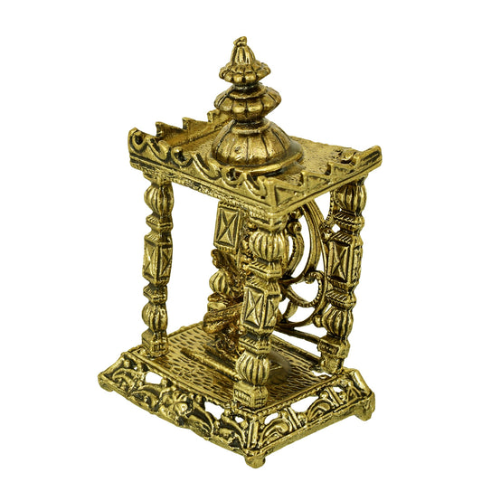 Gold Plated Brass, Antique Finish, Saraswati Temple Stand