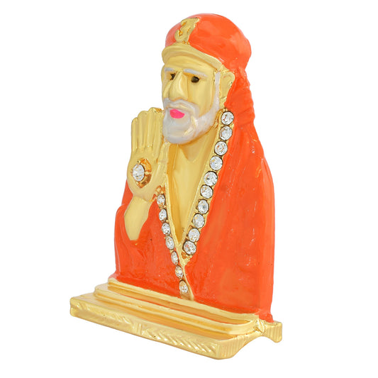 Gold Plated, Shirdi Sai Baba,Deep Orange Colour Idol, Home Decor