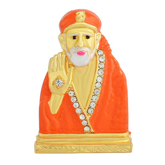 Gold Plated, Shirdi Sai Baba,Deep Orange Colour Idol, Home Decor