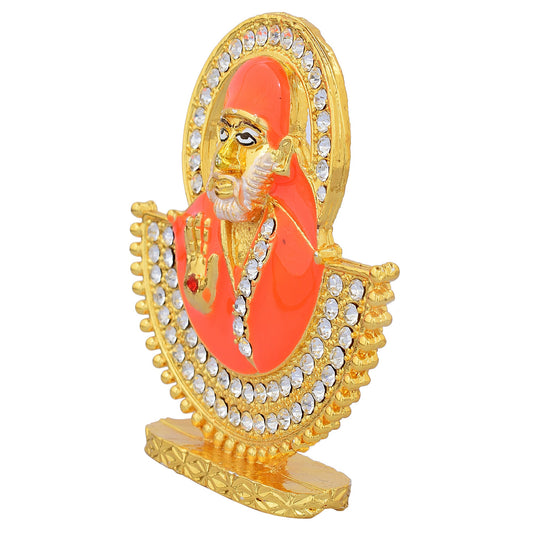 Gold Plated, Deep Orange Shirdi Sai Baba Idol, Home Decor