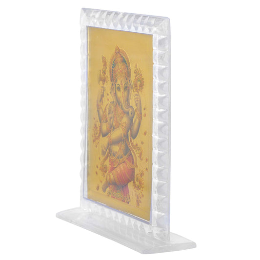 Gold Plated Brass Card, Ganesh Photo Frame Stand, Hindu God Idol