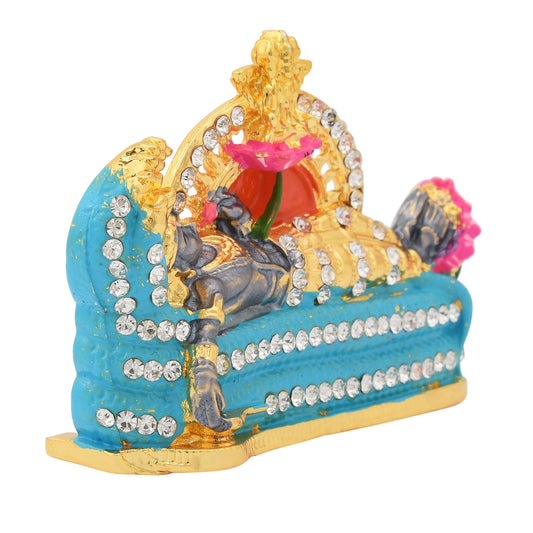 Gold Plated, Lord Vishnu Ananth Shayanam Posture, Padmanabham Idol, Stand