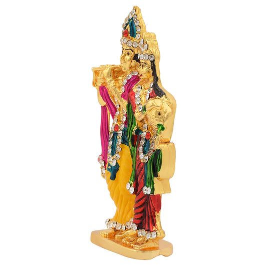 Gold Plated Brass, Cubic Zircon, and Colourful Enamel, Radha Krishna Idol Stand