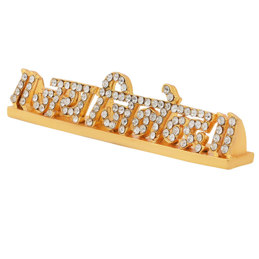 Brass Goldplated White Imitation Diamond Jai-Jinendra Stand