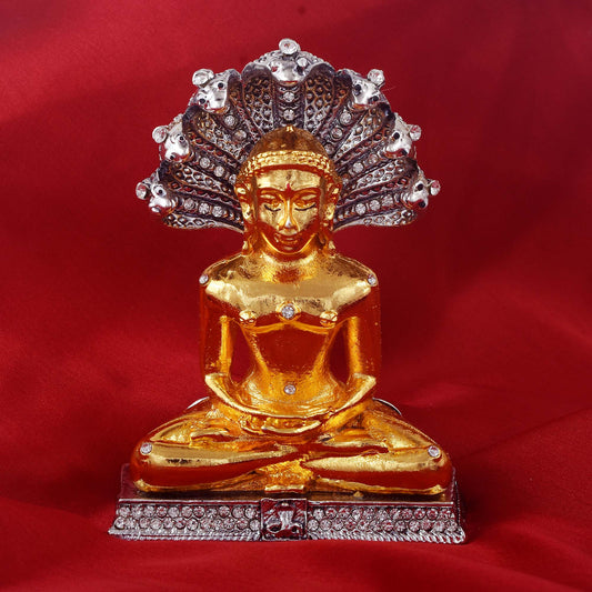 Gold Plated Brass CZ Studded Bhagwan Parshvanath Jain God Idol Home Decor