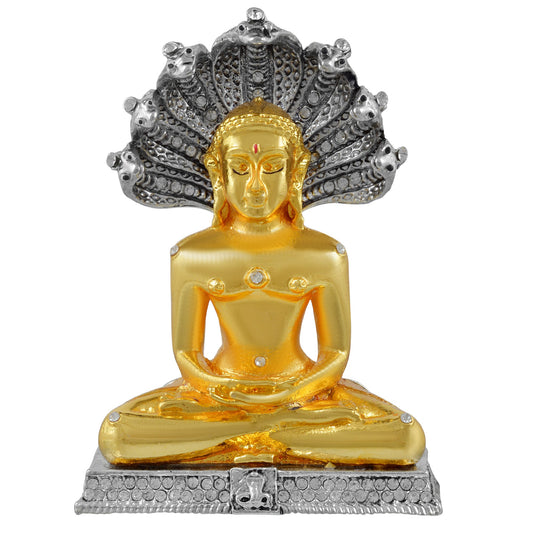 Gold Plated Brass CZ Studded Bhagwan Parshvanath Jain God Idol Home Decor