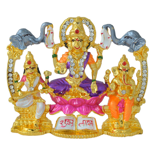 Gold Plated Brass, Colourful Saraswati, Lakshmi, Ganesh Stand (STKL7593)