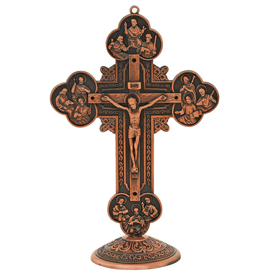 Copper Vintage polish finish, Jesus, Christian, Cross Crucifix Stand Home decor