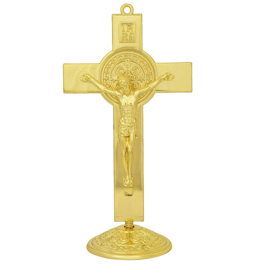 Gold plated Brass Jesus Christian Crucifix Cross Stand Home decor