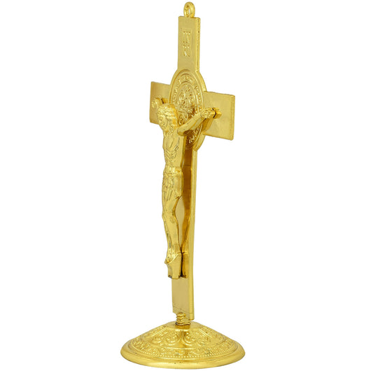 Gold plated Brass Jesus Christian Crucifix Cross Stand Home decor