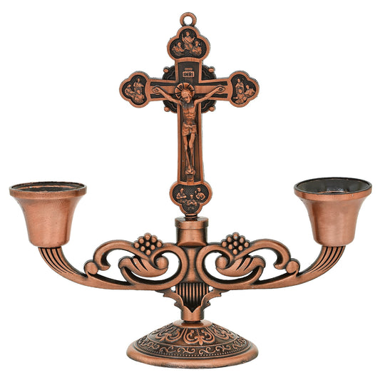 Copper Vintage Mantle Cross Candle Holder Cross Crucifix Stand Home Decor