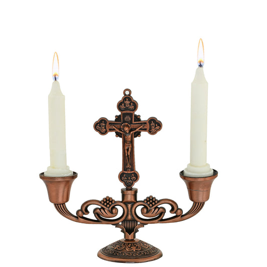 Copper Vintage Mantle Cross Candle Holder Cross Crucifix Stand Home Decor