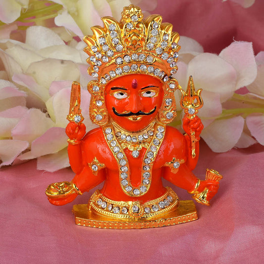 Brass Goldplated CZ Nakoda Bhairav Stand Idol Jain