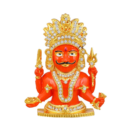 Brass Goldplated CZ Nakoda Bhairav Stand Idol Jain