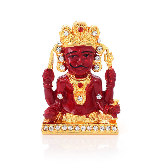 Brass Goldplated Red Colour Nakoda Bhairav Jain Idol