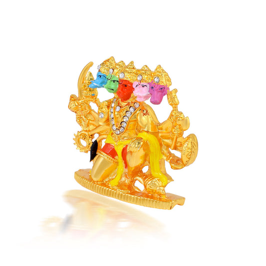 Brass Goldplated BajrangBali Panchmukhi Hanuman Murti Hindu Puja Stand