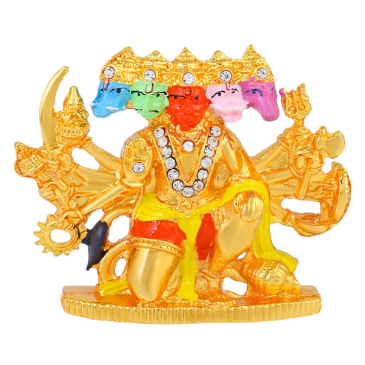 Brass Goldplated BajrangBali Panchmukhi Hanuman Murti Hindu Puja Stand