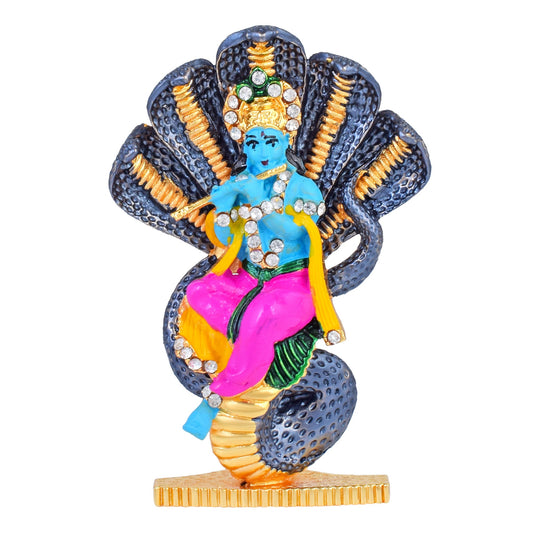 Brass Meenakari CZ Kaalia Nag Krishna idol figurine murti stand (STKL7744)