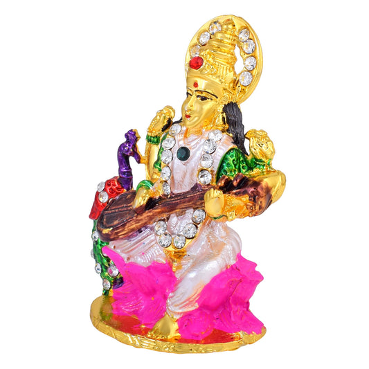 Brass Colourful Maa Saraswati Murti Hindu Idol Home Decor