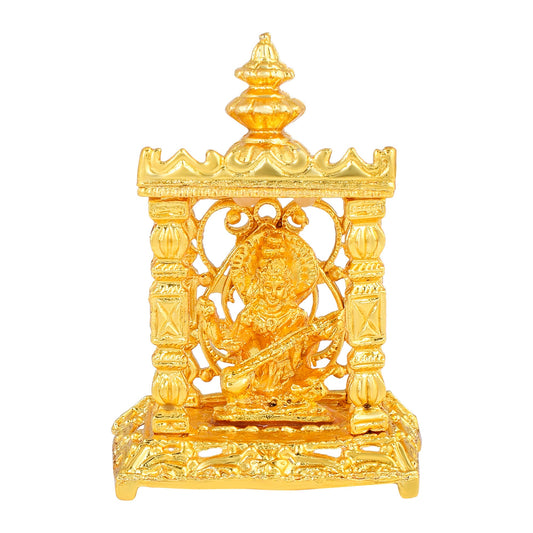 Brass Goldplated Goddess Maa Saraswati Temple Stand Idol