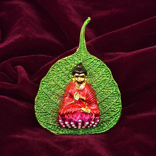 Brass Green and Red Enamelled Buddha Idol Home Decor