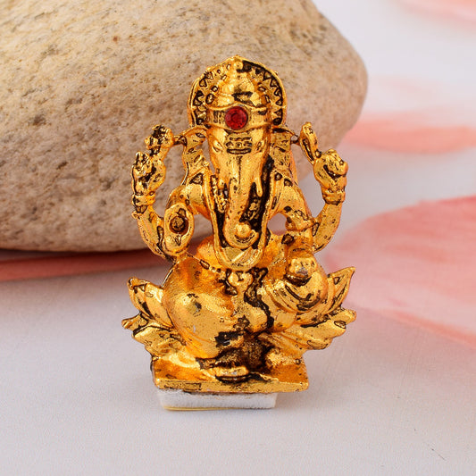 Brass Goldplated CZ Ganpati Ganesh Car Stand Murti Car Decor