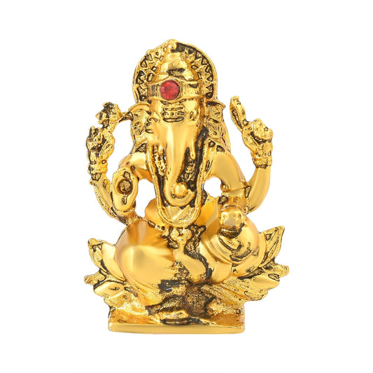 Brass Goldplated CZ Ganpati Ganesh Car Stand Murti Car Decor