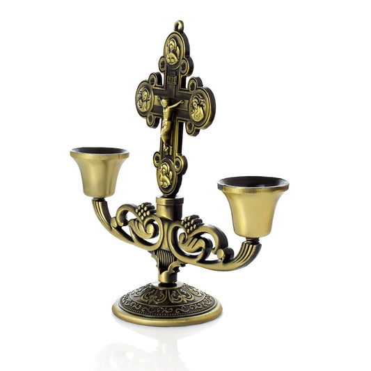 Chirstian Cross Candle Holder Cross Crucifix Stand Antique Gold colour (STKL7795)