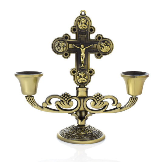 Chirstian Cross Candle Holder Cross Crucifix Stand Antique Gold colour (STKL7795)