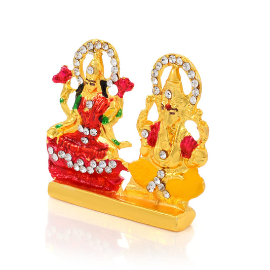 Brass Goldplated Imitation Diamond Lakshmi-Ganesh Idol Stand