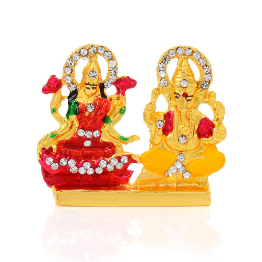 Brass Goldplated Imitation Diamond Lakshmi-Ganesh Idol Stand