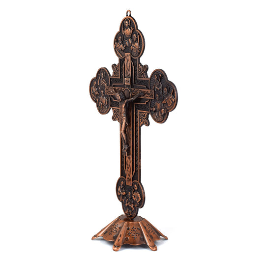 Copper Vintage polish finish Super Big Size Jesus Christian Cross Crucifix Stand Home decor