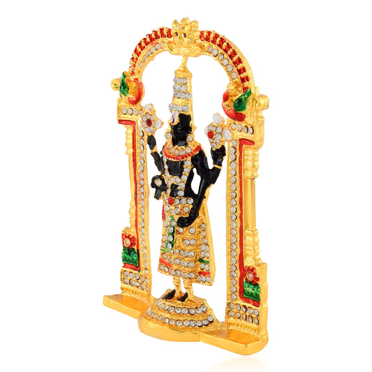 Goldplated Brass Meenakari CZ studded Tirupati Balaji Idol Stand Homedecor Hindu Spiritual (STKL7806)