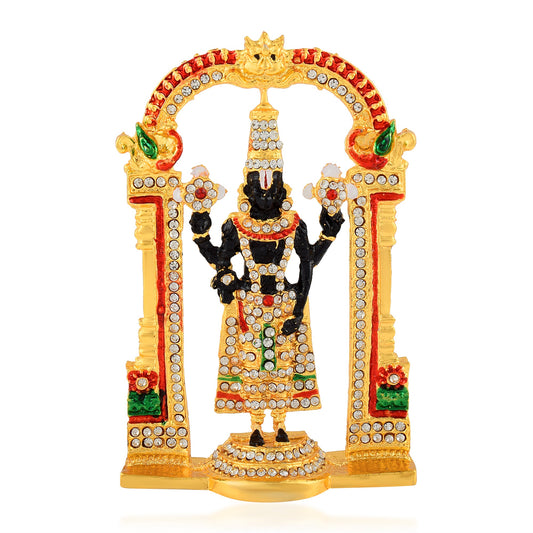 Goldplated Brass Meenakari CZ studded Tirupati Balaji Idol Stand Homedecor Hindu Spiritual (STKL7806)